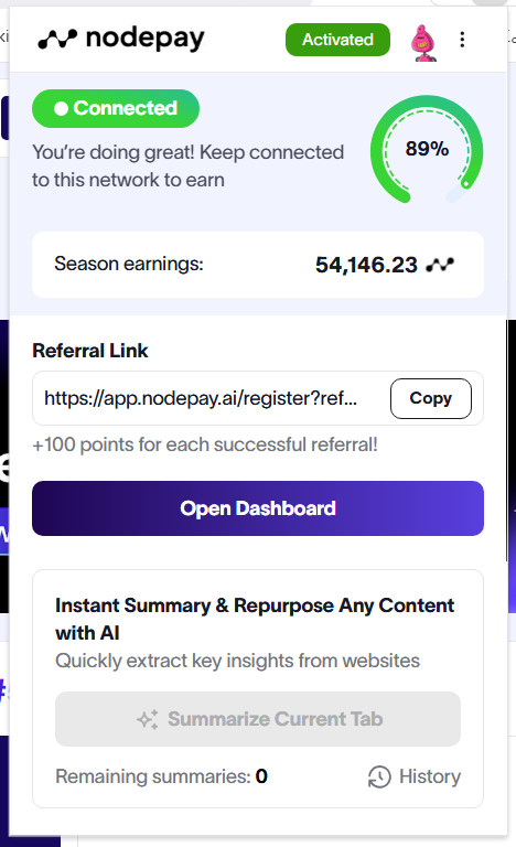 nodepay拡張機能ポップアップ